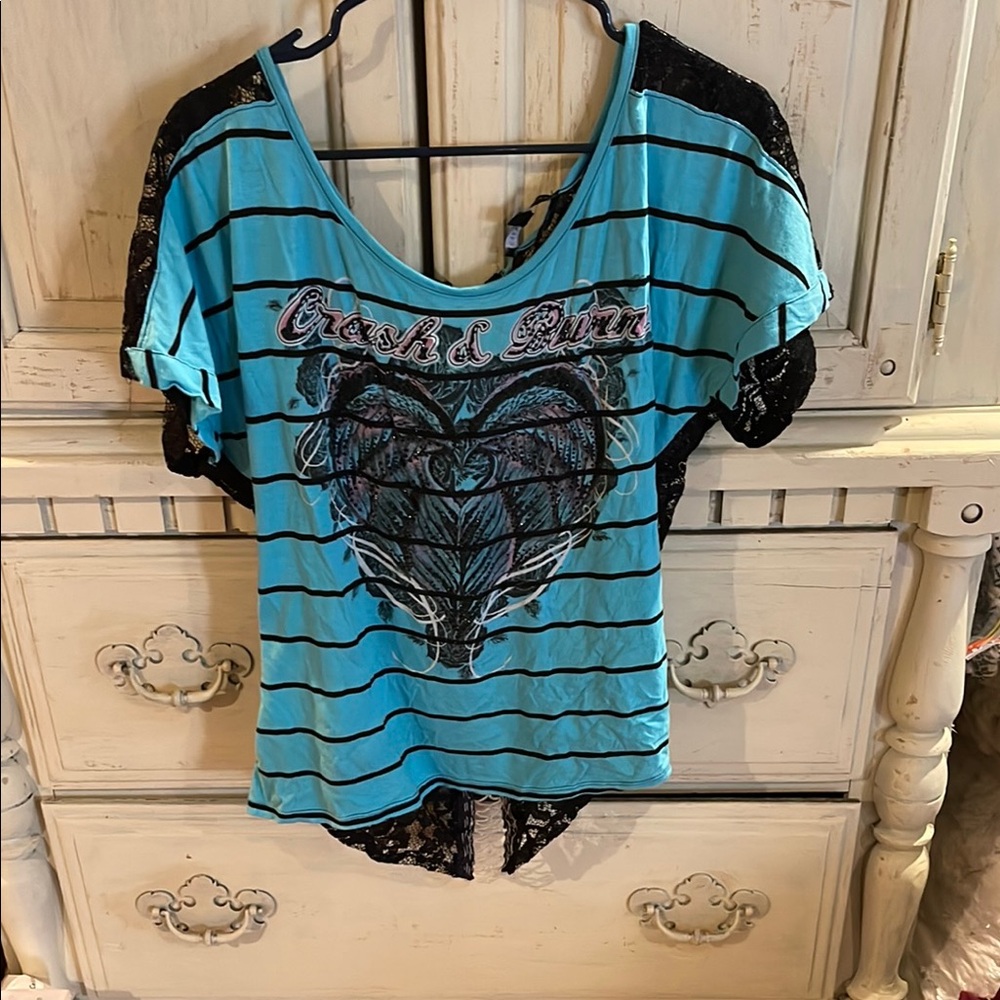 Crash & Burn Women's Blue Striped Top